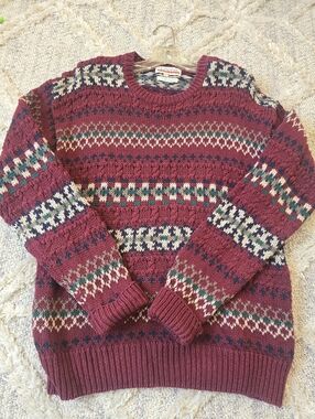 Vintage Old School Clothing Co Mens L Sweater Chunky Knit Grandpa 90s Y2K